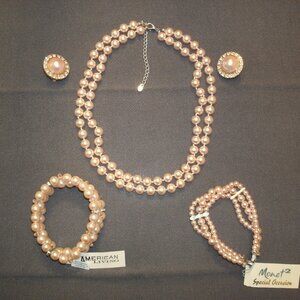 Pink Pearl Style Necklace, 2 Bracelets and Earings Set